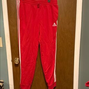 Adidas Mens Red Joggers with White Stripes size XL